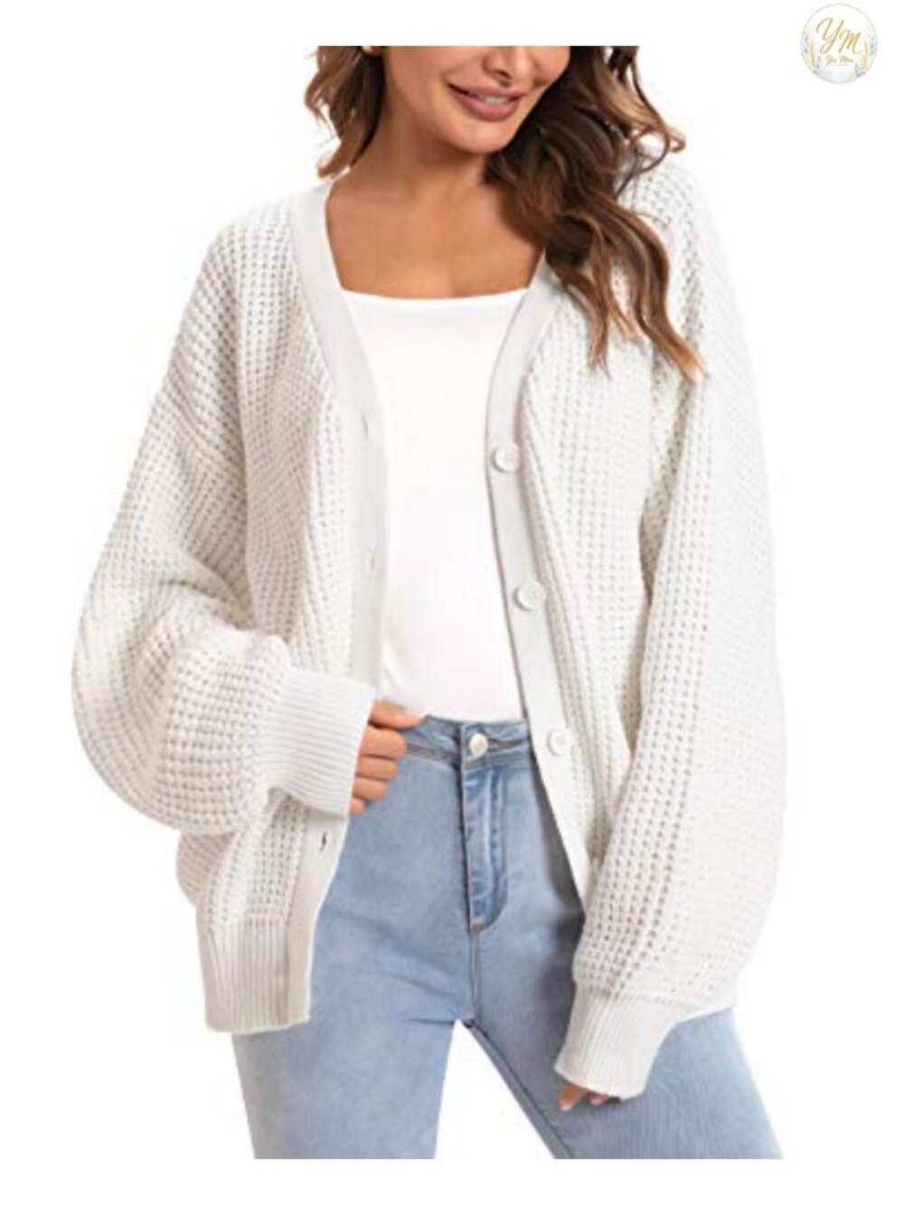 Oversized 100% Cotton Cardigan Sweater Button Down V-Neck